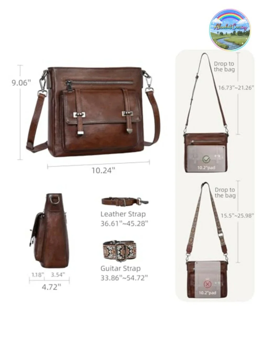 Genuine Leather Crossbody Bag for Women, Multi-Pocket Shoulder Handbag,